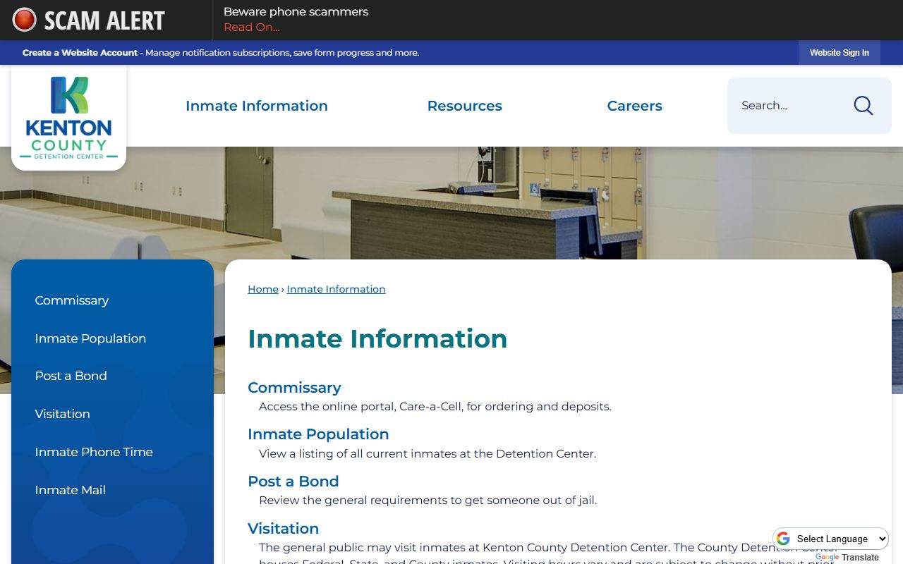Kenton County inmate population information hub with JailTracker and jail service links