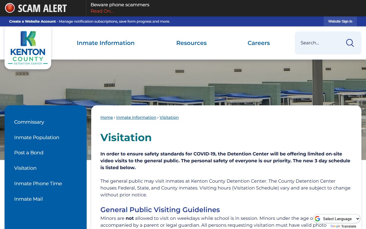 Kenton County inmate records visitation schedule at KCDC
