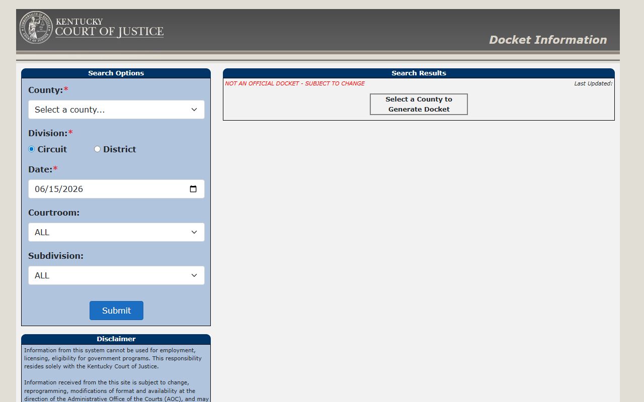Kenton County court records after arrest docket search form